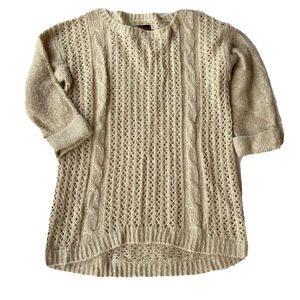 JJ Basics Sweater Sz L Cuffed Sleeves Open Knit Oatmeal Color Nordstrom Casual